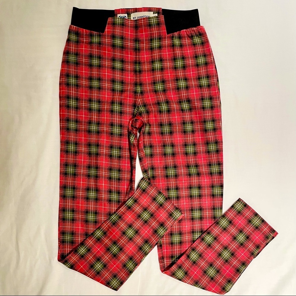 Junk Food Leggings Juniors Small Plaid Pants Red Green Black White Cropped Punk